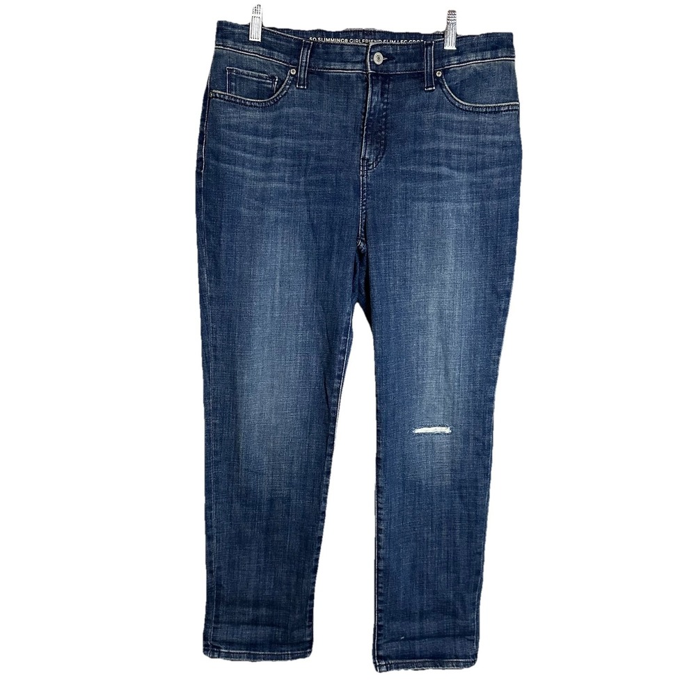 Chico's So Slimming Girlfriend Slim Leg Crop Jeans Womens 8 Blue Medium Wash EUC